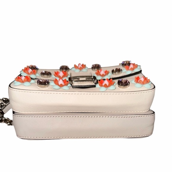 FENDI RARE FLORAL DOUBLE BAGUETTE Embellished Cream Handbag - Picture 3 of 8